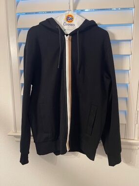 Hugo Boss Signature Stripe Hoodie Black w/Brown Stripe Men's L Pre Owned